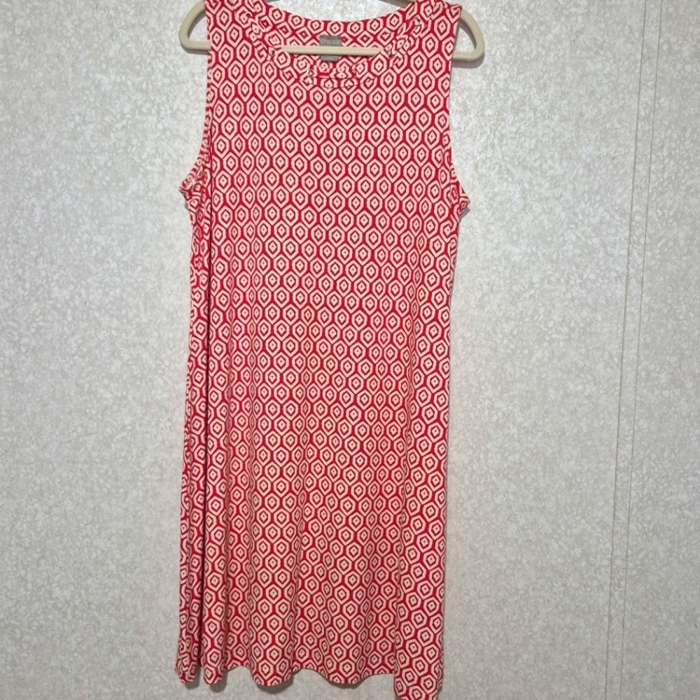 CHICO'S  RED-BEIGE  Sleeveless Crew Neck Midi Sundress..SIZE:3